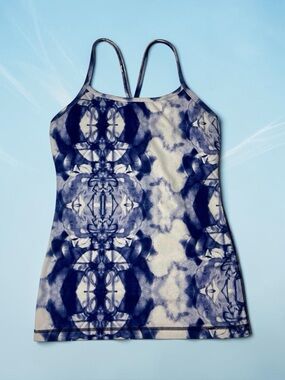 Lululemon Power Y Tank Top Size 4 White Blue Tie Dye Women’s